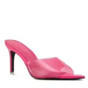 Black Suede Studio Belle Transparent Mule Sandal Stiletto Pink Sz 40